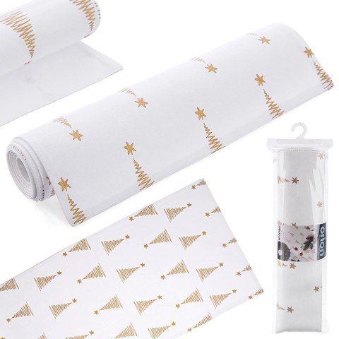 Bieżnik na Stół Bawełniany Świąteczny ORION 130 x 32 cm Choinka Biały