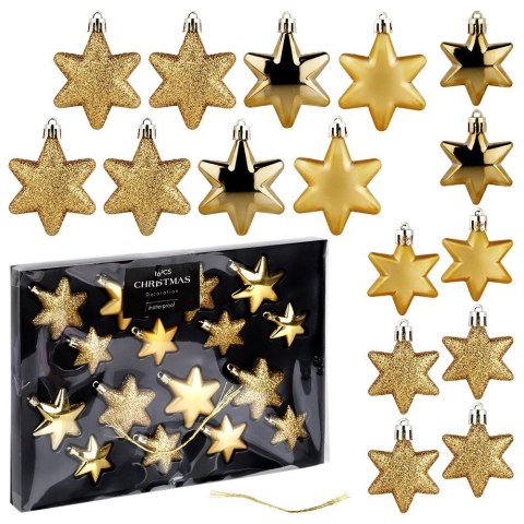 Bombki Choinkowe VILDE Gwiazdki Złote 5/6 cm Zestaw 16 szt. Nietłukące