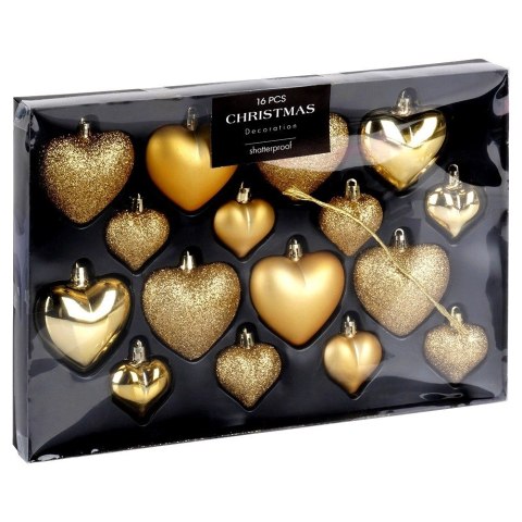 Bombki Choinkowe VILDE Serduszka Złote 6,5/4,5 cm Zestaw 16 szt.