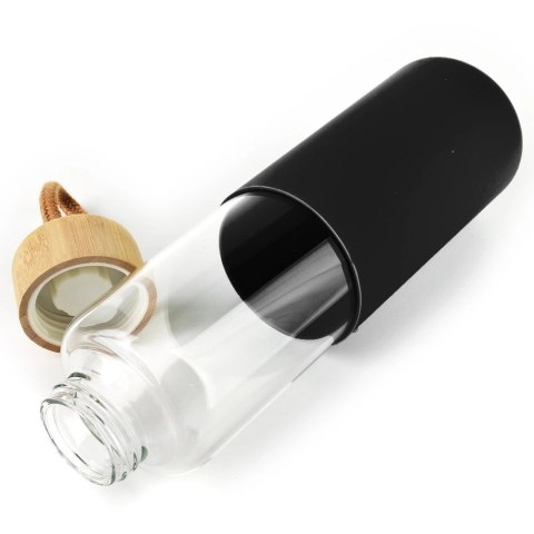 Butelka na Wodę VILDE Szklana 600 ml Silikonowy Pokrowiec Czarny