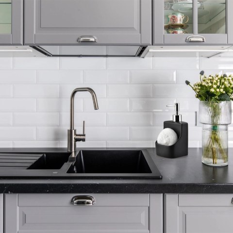 Dozownik do Naczyń Ceramiczny VILDE 400 ml z Gąbką i Kieszenią, Czarny Mat