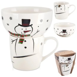 Kubek z Miseczką Porcelanowy 2 el. ORION Zima Bałwan Zestaw Śniadaniowy
