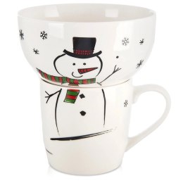 Kubek z Miseczką Porcelanowy 2 el. ORION Zima Bałwan Zestaw Śniadaniowy