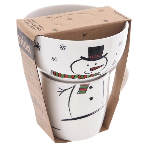 Kubek z Miseczką Porcelanowy 2 el. ORION Zima Bałwan Zestaw Śniadaniowy