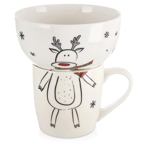 Kubek z Miseczką Porcelanowy 2 el. ORION Renifer Zestaw Śniadaniowy