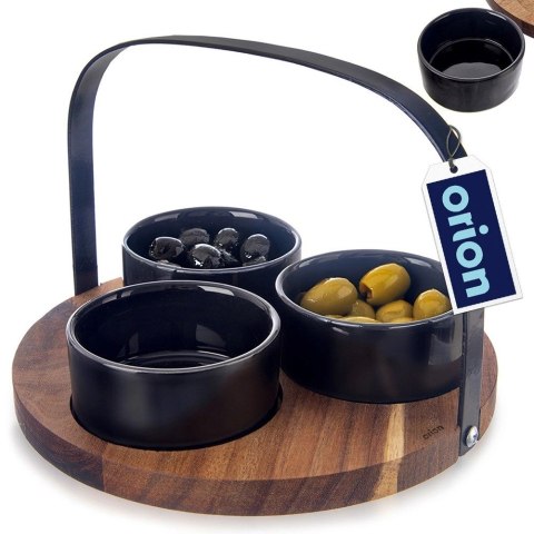 Miseczki na Przekąski BLACK 130 ml Ceramiczne 3 szt na tacy ORION