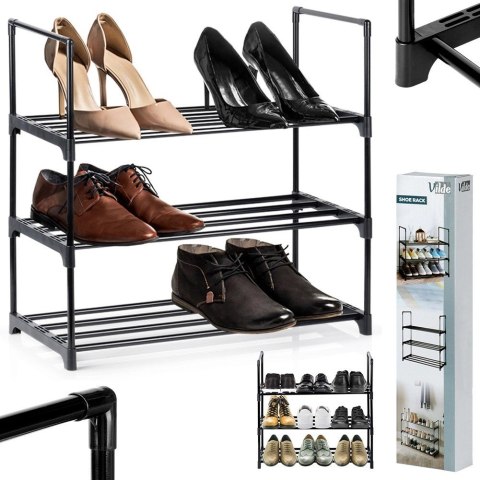 Regał na Buty Metalowy Czarny 3 Poziomy 57 x 28 x 55 cm VILDE