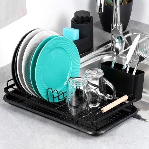 Suszarka na Naczynia Czarna LOFT z Drewnem Bukowym RADKA 43 cm ORION