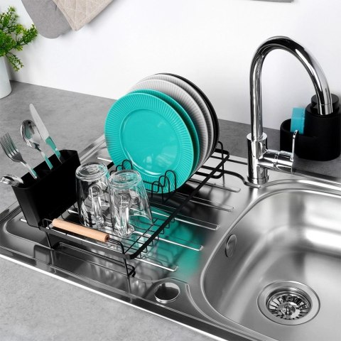 Suszarka na Naczynia Czarna LOFT z Drewnem Bukowym RADKA 43 cm ORION