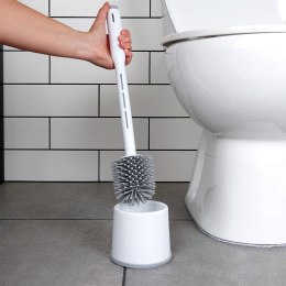 Szczotka Silikonowa do WC z Dozownikiem Płynu i Stojakiem Biała 40 cm VILDE