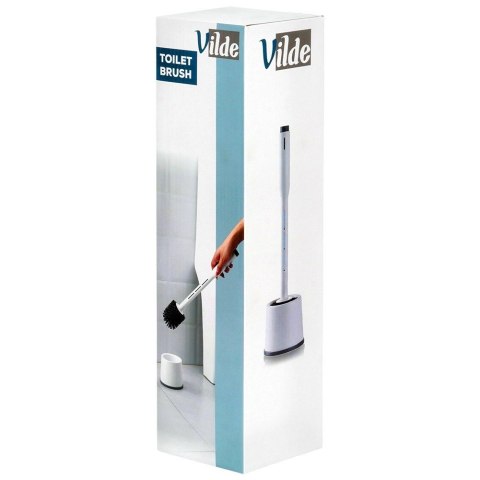 Szczotka Silikonowa do WC z Dozownikiem Płynu i Stojakiem Biała 40 cm VILDE
