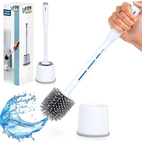 Szczotka Silikonowa do WC z Dozownikiem Płynu i Stojakiem Biała 40 cm VILDE