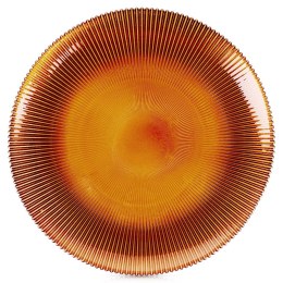 Talerz Obiadowy Płytki Szkło Bursztynowe 28 cm VILDE Wzór Promienie