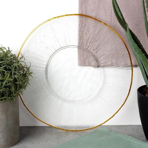 Patera Talerz Obiadowy Płytki Szkło Złoty VILDE 30 cm Kryształ
