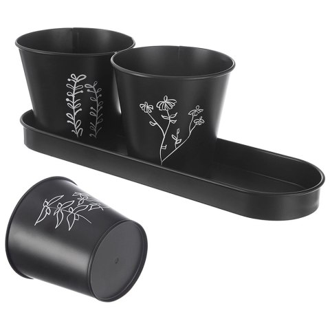 Zestaw Doniczek na Zioła ORION BLACKLINE 4 el. Metalowy z Podstawką