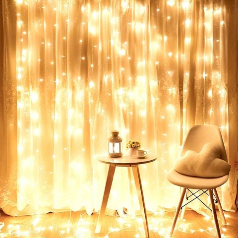 Kurtyna Świetlna 300 led 3 m ORION z Pilotem Ciepła Barwa usb