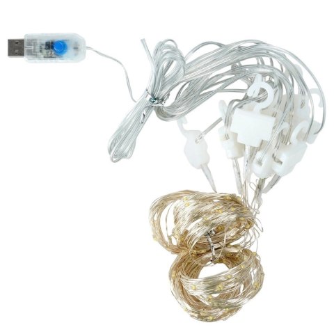 Kurtyna Świetlna 300 led 3 m ORION z Pilotem Ciepła Barwa usb