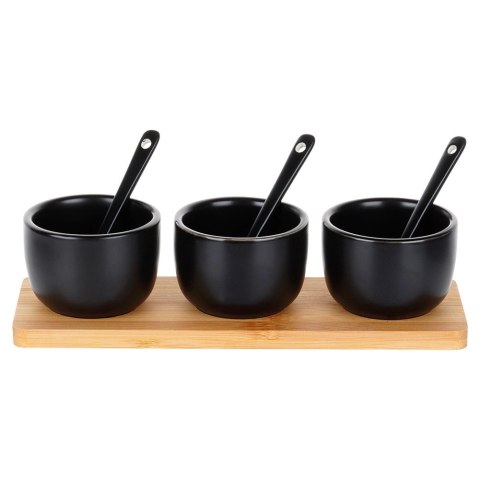 Miseczki na Przekąski 90 ml 3 szt z Łyżeczkami z Tacą Bambusową VILDE