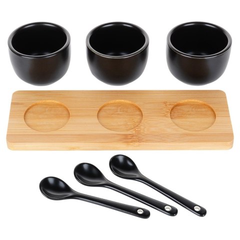 Miseczki na Przekąski 90 ml 3 szt z Łyżeczkami z Tacą Bambusową VILDE