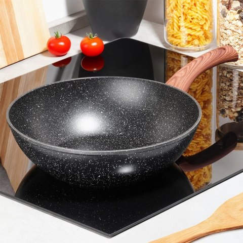 Patelnia Wok Granitowa 28 cm VILDE Black&Wood Nieprzywierająca Indukcja