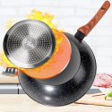 Patelnia Wok Granitowa 28 cm VILDE Black&Wood Nieprzywierająca Indukcja