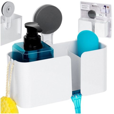 Półka Pod Prysznic Biała 3 Przegrody na Przyssawkę 21 x 9 cm BS