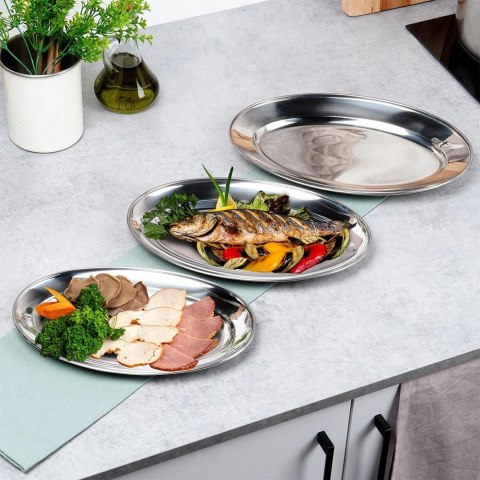 Zestaw 3 Półmisek Stalowy Owalny Taca do Serwowania Duża Średnia Mała VILDE