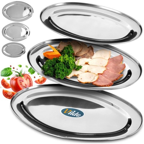 Zestaw 3 Półmisek Stalowy Owalny Taca do Serwowania Duża Średnia Mała VILDE