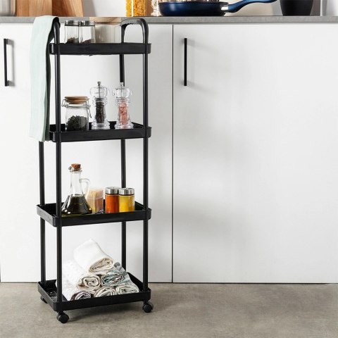 Regał na Kółkach Czarny 4 Poziomy Mobilny 30 x 21 x 86 cm VILDE