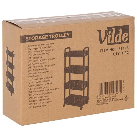 Regał na Kółkach Czarny 4 Poziomy Mobilny 30 x 21 x 86 cm VILDE