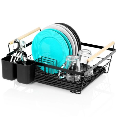 Suszarka na Naczynia Czarna Metal z Drewnianymi Uchwytami 45 cm VILDE