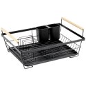 Suszarka na Naczynia Czarna Metal z Drewnianymi Uchwytami 45 cm VILDE