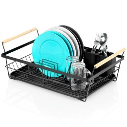 Suszarka na Naczynia Czarna Metal Drewniane Uchwyty 50,5 cm VILDE