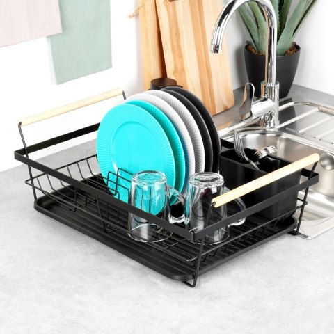 Suszarka na Naczynia Czarna Metal Drewniane Uchwyty 50,5 cm VILDE