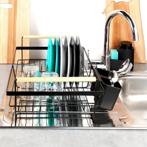 Suszarka na Naczynia Czarna Metal Drewniane Uchwyty 50,5 cm VILDE