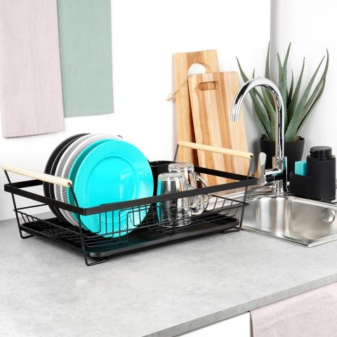 Suszarka na Naczynia Czarna Metal Drewniane Uchwyty 50,5 cm VILDE