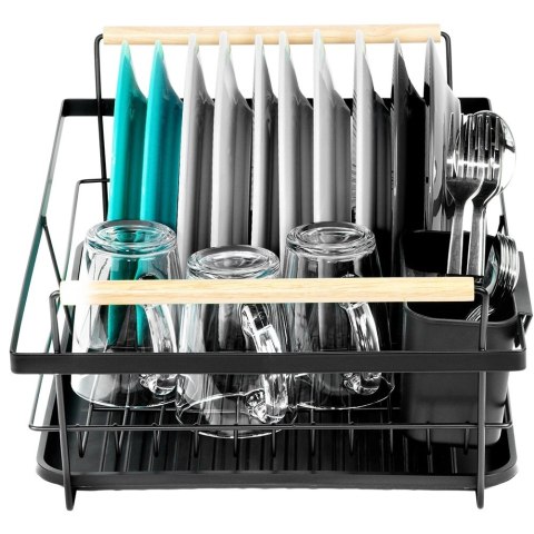 Suszarka na Naczynia Czarna Metal Drewniane Uchwyty 50,5 cm VILDE