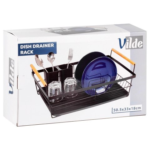 Suszarka na Naczynia Czarna Metal Drewniane Uchwyty 50,5 cm VILDE