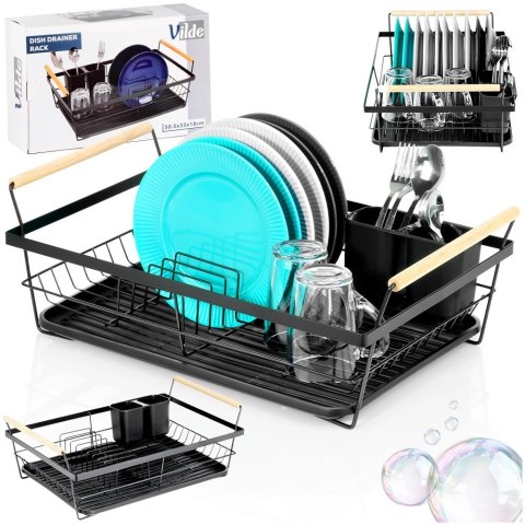 Suszarka na Naczynia Czarna Metal Drewniane Uchwyty 50,5 cm VILDE