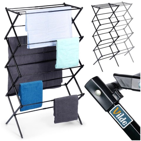 Suszarka na Pranie Pionowa Rozsuwana Metal Czarny 14 Prętów 139 cm VILDE