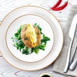 Talerz Deserowy Ceramiczny Beżowy 20 cm ORION Kamionkowy Brzeg Zmywarka