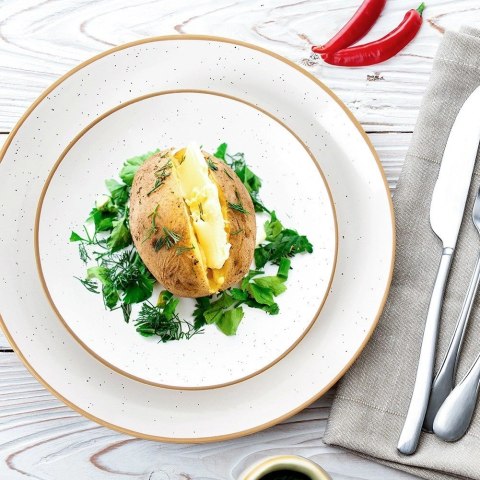 Talerz Deserowy Ceramiczny Beżowy 20 cm ORION Kamionkowy Brzeg Zmywarka