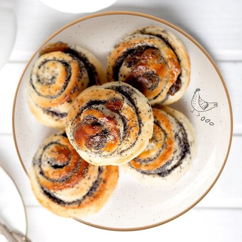 Talerz Deserowy Ceramiczny Beżowy 20 cm ORION Kurka Efektowny Dekor