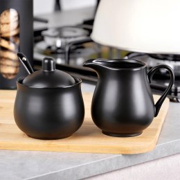 Zestaw Cukierniczka i Mlecznik VILDE 3 el. Porcelana Czarna z Łyżeczką