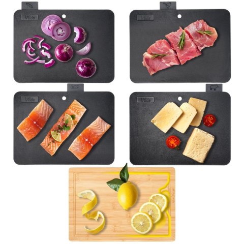 Zestaw Desek do Krojenia VILDE 5 el. ze Stojakiem Bambusowym