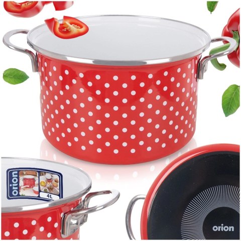 Garnek Emaliowany 4 L ORION TECKA Czerwony 22 cm Indukcja Zmywarka