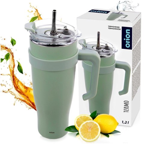 Kubek termiczny stalowy miętowy z uchwytem TERMO 1,2 l