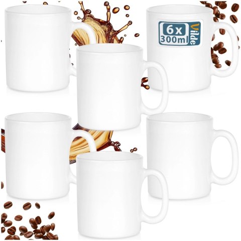 Kubki Szklane 300 ml 6 Szt. ORION Białe Szkło Opalowe do Zmywarki