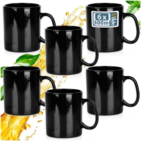 Kubki Szklane 300 ml 6 Szt. ORION Czarne Szkło Opalowe do Zmywarki