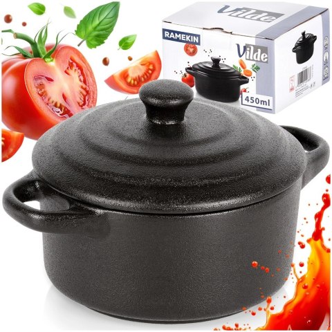 Miseczka do Zapiekania 450 ml Porcelanowa Czarna z Pokrywką VILDE